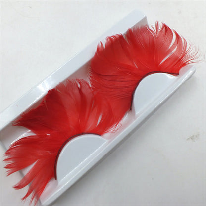 Red feather eyelashes, popular fashion exaggerated colored feather false eyelashes