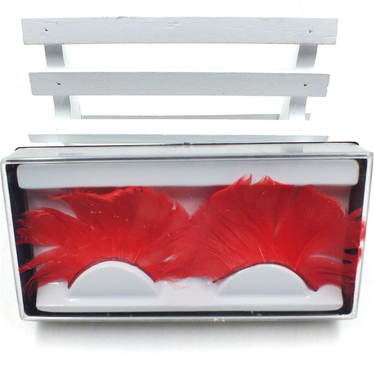 Red feather eyelashes, popular fashion exaggerated colored feather false eyelashes