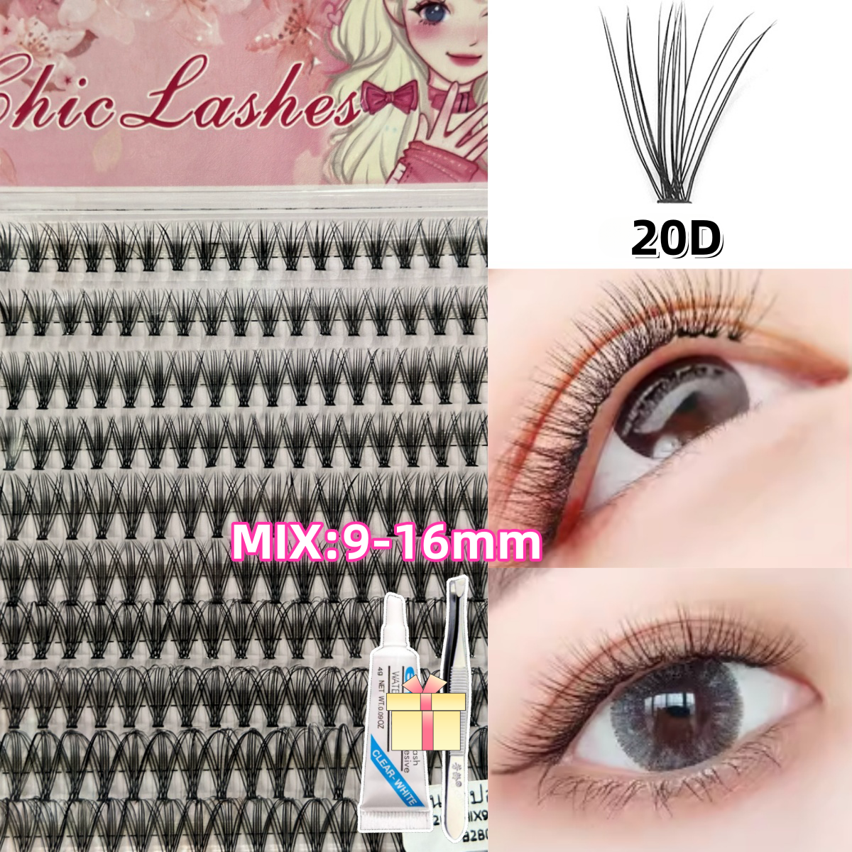 ขนตาปลอมแบบช่อ  ขนตาปลอมเกรดพรีเมี่ยม 10D/20D/30D/40D คุณภาพดี  eyelashes ใหม่ ขนตาปลอม คลัสเตอร์ 3D แบบนิ่ม  และเครื่องมือฟรี