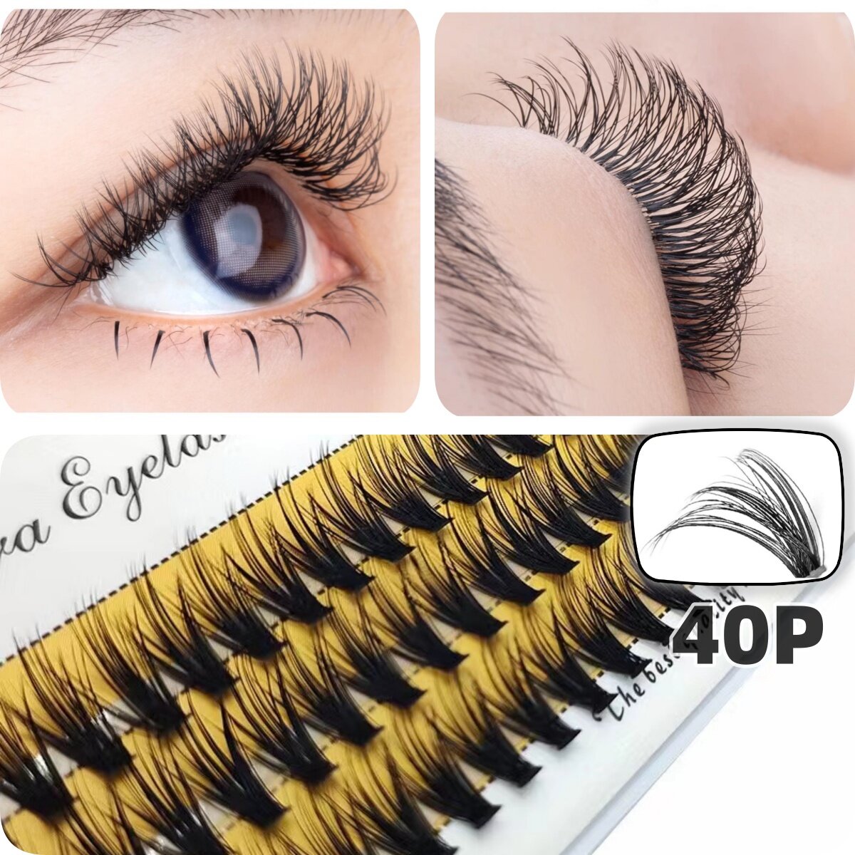 40D False Eyelashes, Cluster Type, 8-16 mm40D False Eyelashes, Thick Cluster, DIY Eyelash Extension Set EYELASH DIY Thick Eyelashes