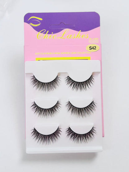 [Thai Seller Ready Stock] 3 Pairs False Eyelashes Natural False Eyelashes Mink Eyelashes Natural 14mm-16mm Eyelashes Handmade Separate Lashes