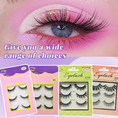 [Thai Seller Ready Stock] 3 Pairs False Eyelashes Natural False Eyelashes Mink Eyelashes Natural 14mm-16mm Eyelashes Handmade Separate Lashes