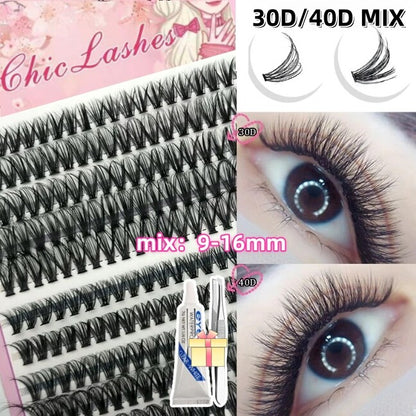 ขนตาปลอมแบบช่อ  ขนตาปลอมเกรดพรีเมี่ยม 10D/20D/30D/40D คุณภาพดี  eyelashes ใหม่ ขนตาปลอม คลัสเตอร์ 3D แบบนิ่ม  และเครื่องมือฟรี