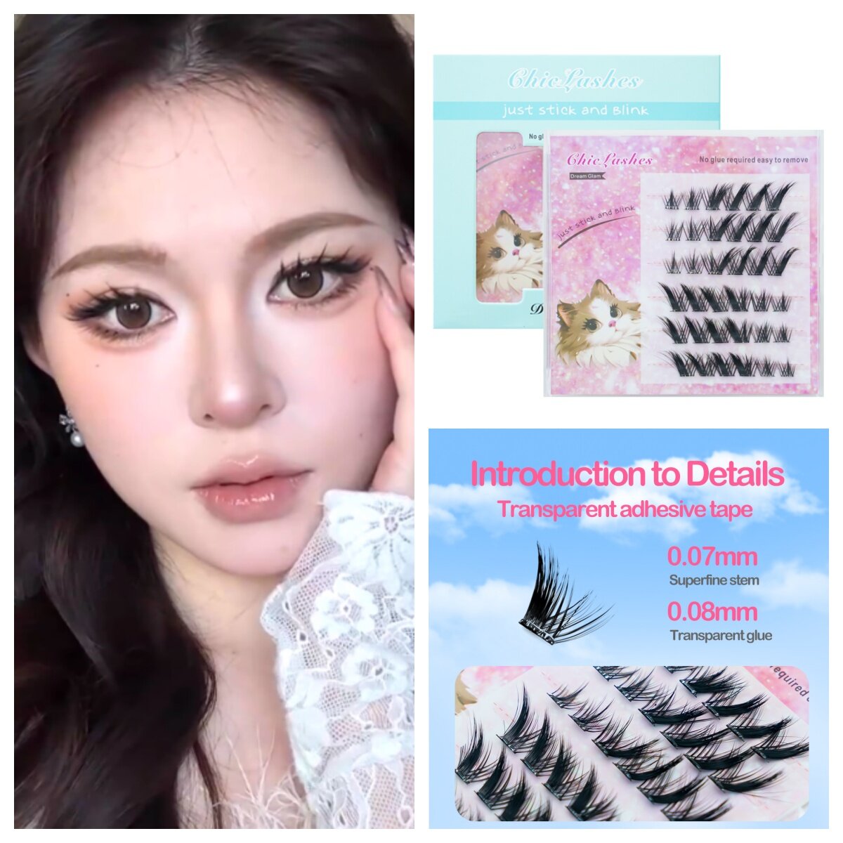 【ขนตาปลอมมีกาว】ChicLashes ขนตาปลอมจับช่อมีกาวในตัว รุ่น Sassy Wispy 10 - 14 มม. สีดำธรรมชาติทรงวิสปี้สาย ฝ. เสกขนตาให้มีวอลุ่มฟู ตาเฉี่ยววสไตล์ Foxy