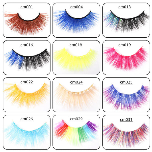 European and American style colorful chemical fiber false eyelashes exaggerated stage creative makeup transparent stem dense curl