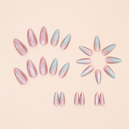 Wearing nail removable fake nail nail nail piece nail piece medium long almond nail gradual change cat eye nail piece 24 pieces