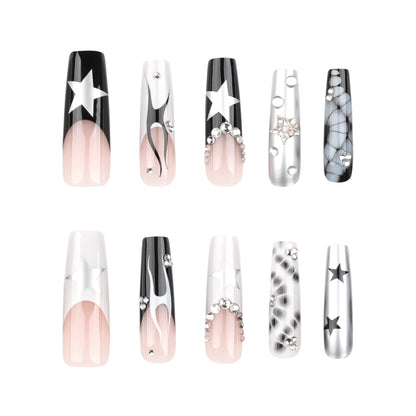 Popular French Wearing Nail Rectangular Nail European and American Crocodile Pattern Nail Art Piece Star Flame Fake Nail