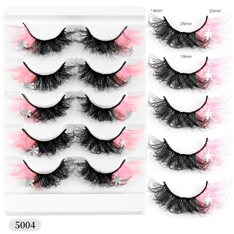 European and American new Christmas snowflake false eyelashes 8D curled natural dense color high imitation mink hair eyelashes