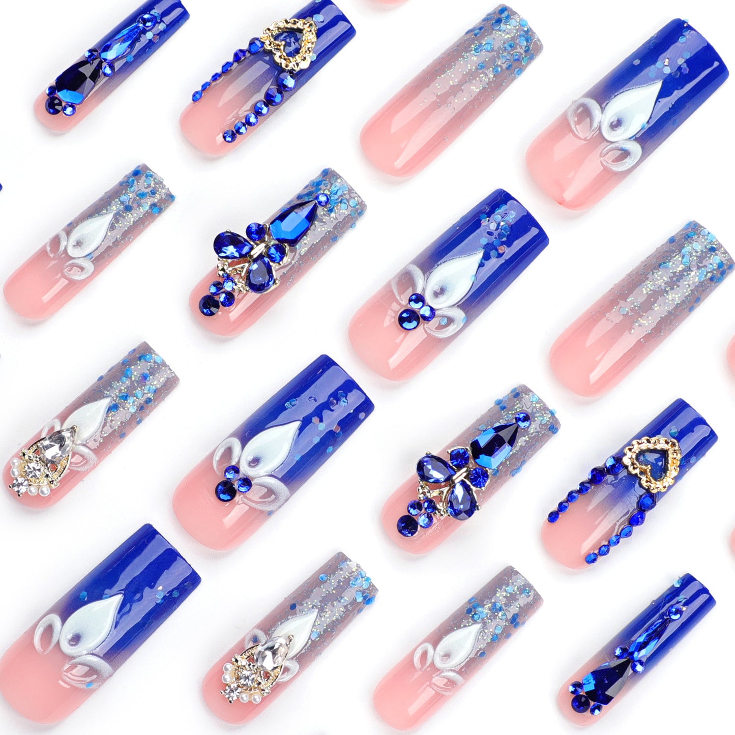 Wearing nail explosion flash diamond explosion flash nail piece finished water pipe rectangular nail fake nail