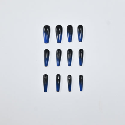 Black and blue gradual change long ballet wearing nail finished fake nail manicure patch nail patch waterproof removable nail piece