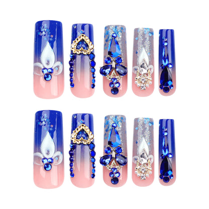 Wearing nail explosion flash diamond explosion flash nail piece finished water pipe rectangular nail fake nail