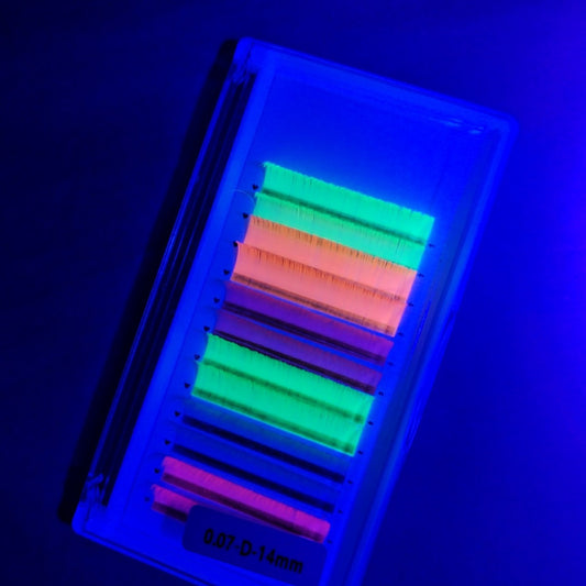 Hot-selling D warping multi-color luminous false eyelashes, color mixed false eyelashes, fluorescent colored eyelashes, fluorescent colored eyelashes