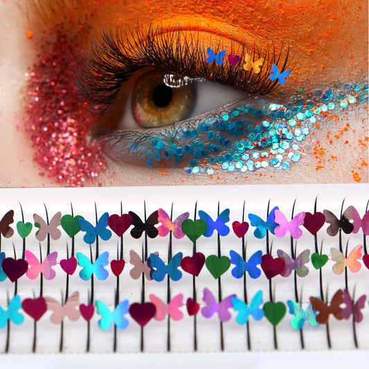 Big laser butterfly sequins, flower stars, love stickers, diamond colored false eyelashes, single fairy self-grafting eyelashes