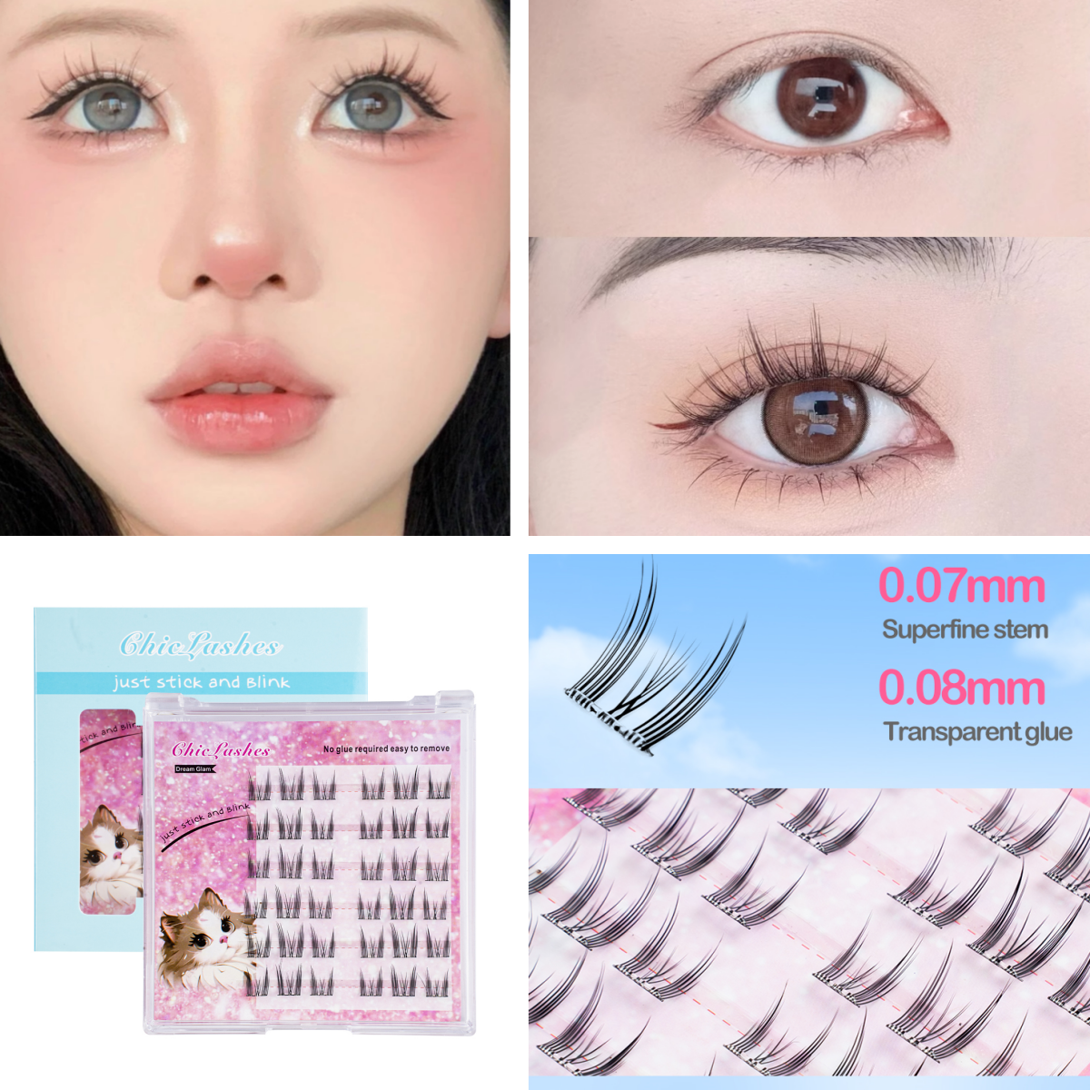 【ขนตาปลอมมีกาว】ChicLashes ช่อขนตาปลอมธรรมชาติ กาวในตัว ตาโต 10-12mm 1 วินาที DIY ไม่ต้องใช้กาว  ส่งจากไทย