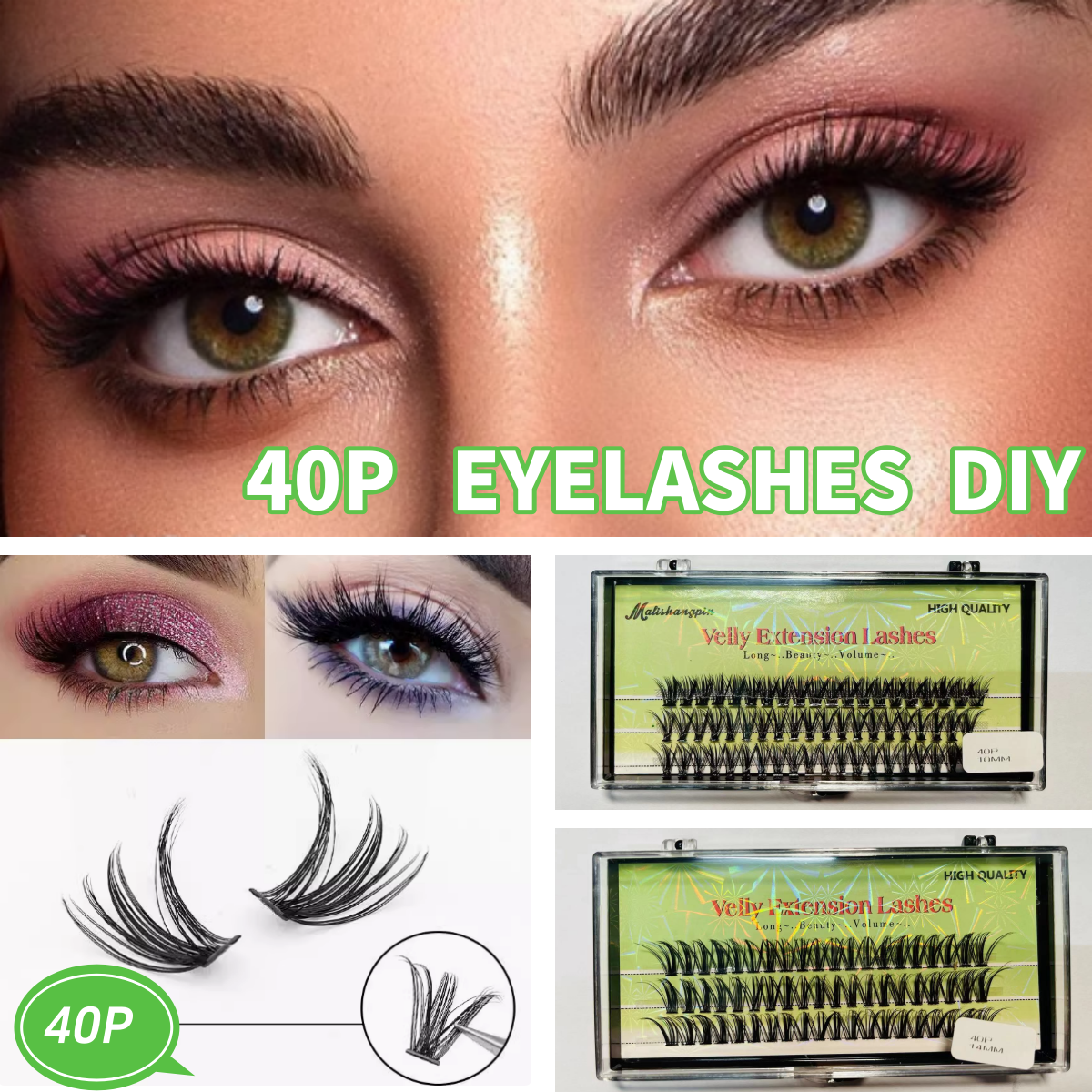 False eyelashes 40D 8-15 mm, set of eyelash extensions, thicker false eyelashes, Barbie style false eyelashes, European style, 3D false eyelashes