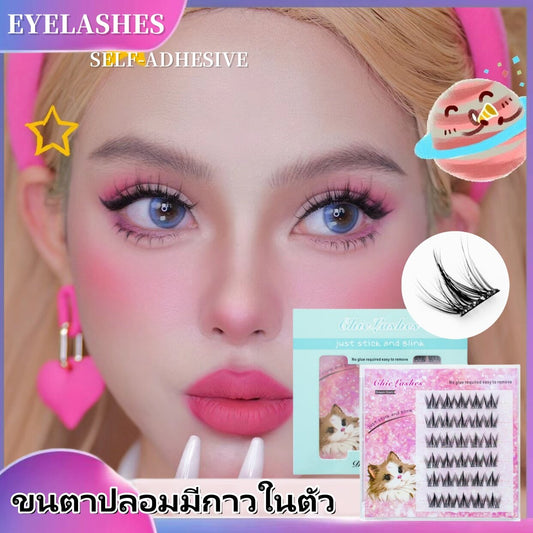 【ขนตาปลอมมีกาว】ChicLashes ช่อขนตาปลอมธรรมชาติ กาวในตัว ตาโต 10-12mm 1 วินาที DIY ไม่ต้องใช้กาว  ส่งจากไทย