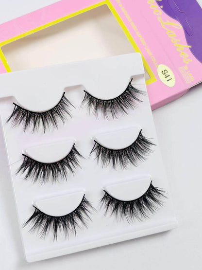 [Thai Seller Ready Stock] 3 Pairs False Eyelashes Natural False Eyelashes Mink Eyelashes Natural 14mm-16mm Eyelashes Handmade Separate Lashes