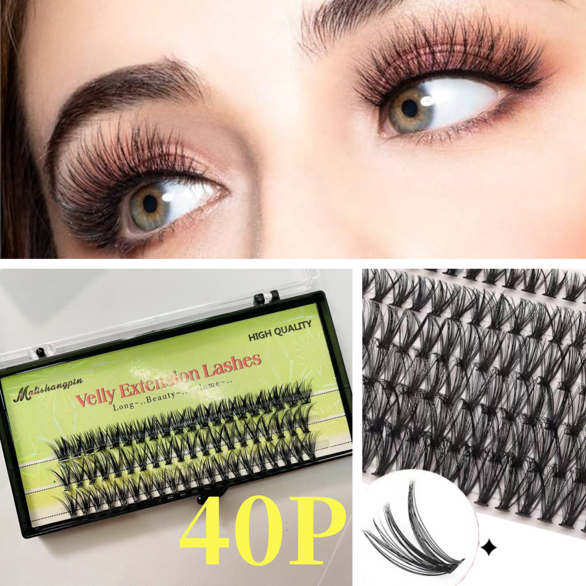 False eyelashes 40D 8-15 mm, set of eyelash extensions, thicker false eyelashes, Barbie style false eyelashes, European style, 3D false eyelashes