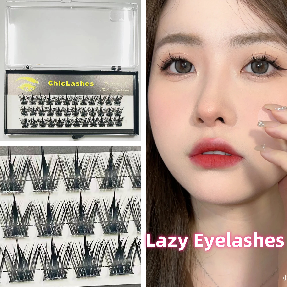 ขนตาปลอมแบบช่อ   ขนตาปลอมธรรมชาติตัวใหม่  Lazy Eyelashes   ขนตาปลอม   สไตล์สาวร้อน   ขนตาปลอม ที่ใช้ซ้ำได้   3Dขนตา