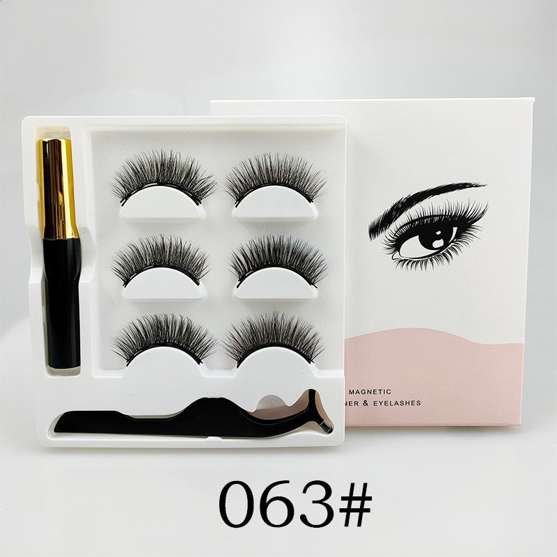 3D magnetic falseyelashes 3 pairs Magnetic eyelashes and eyeliner set Long-lasting Waterproof (Thai shop)