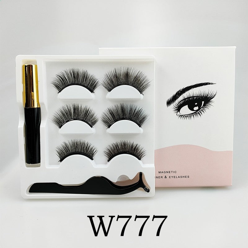 3D magnetic falseyelashes 3 pairs Magnetic eyelashes and eyeliner set Long-lasting Waterproof (Thai shop)