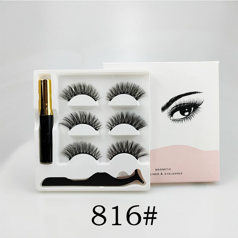 3D magnetic falseyelashes 3 pairs Magnetic eyelashes and eyeliner set Long-lasting Waterproof (Thai shop)