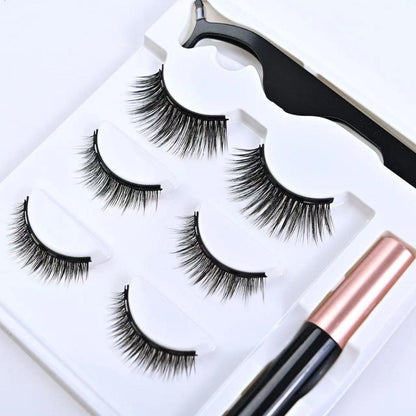 3D magnetic falseyelashes 3 pairs Magnetic eyelashes and eyeliner set Long-lasting Waterproof (Thai shop)