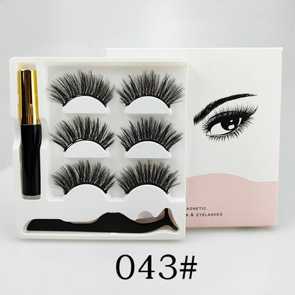 3D magnetic falseyelashes 3 pairs Magnetic eyelashes and eyeliner set Long-lasting Waterproof (Thai shop)