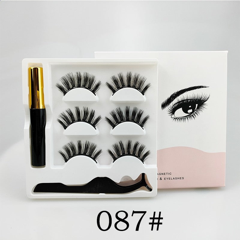 3D magnetic falseyelashes 3 pairs Magnetic eyelashes and eyeliner set Long-lasting Waterproof (Thai shop)