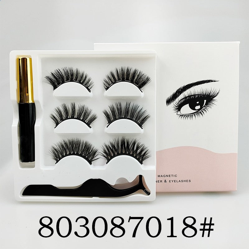 3D magnetic falseyelashes 3 pairs Magnetic eyelashes and eyeliner set Long-lasting Waterproof (Thai shop)