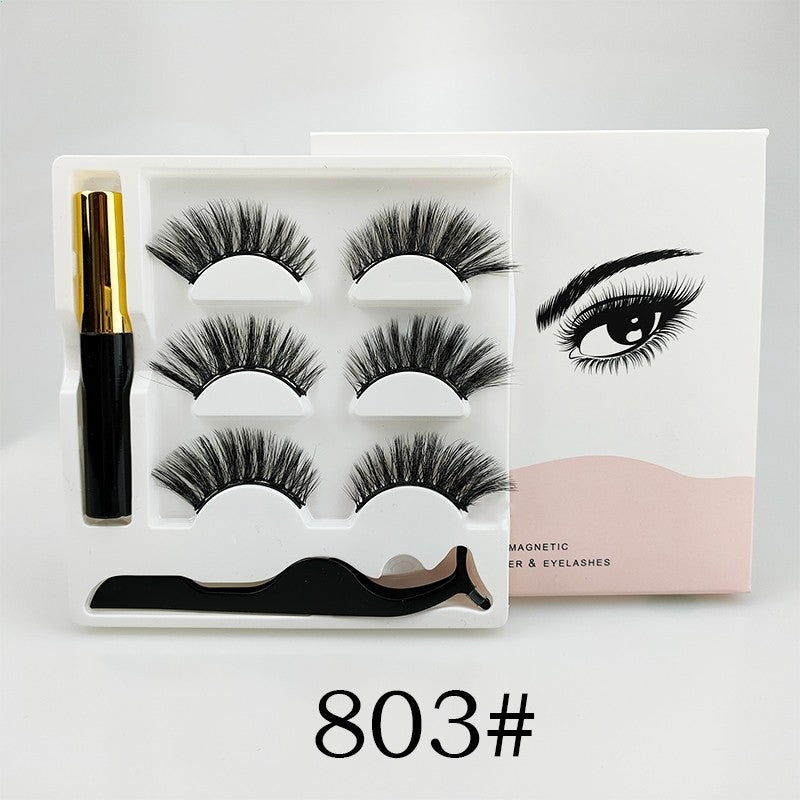 3D magnetic falseyelashes 3 pairs Magnetic eyelashes and eyeliner set Long-lasting Waterproof (Thai shop)