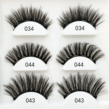 3D magnetic falseyelashes 3 pairs Magnetic eyelashes and eyeliner set Long-lasting Waterproof (Thai shop)