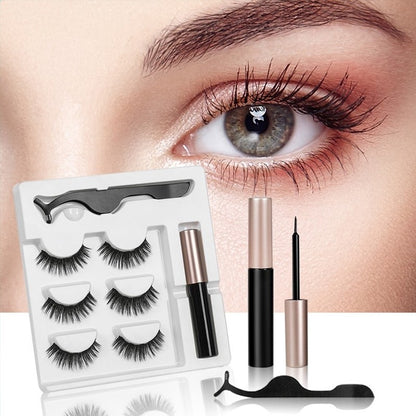 3D magnetic falseyelashes 3 pairs Magnetic eyelashes and eyeliner set Long-lasting Waterproof (Thai shop)