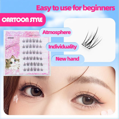 [4 pieces] Glue-free false eyelashes with glue inside, natural eyelash extension, big eyes, long-lasting, suitable for beginners, 10-13mm