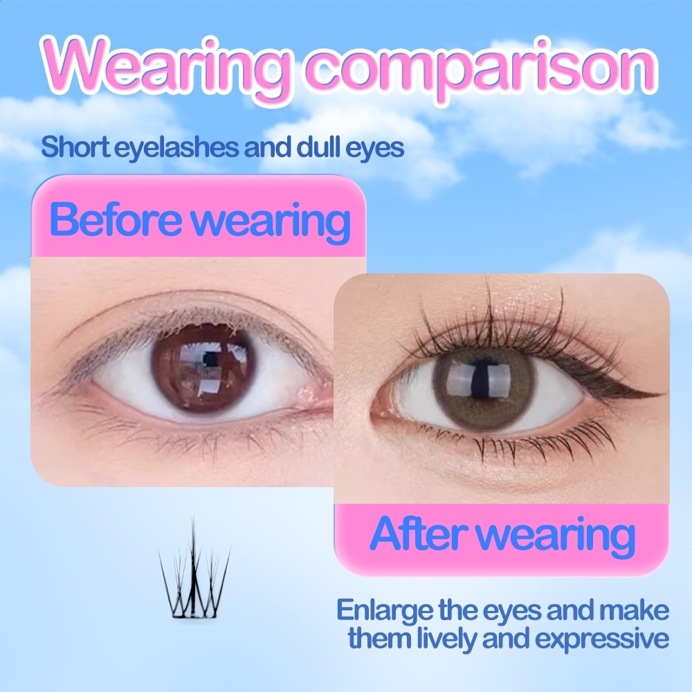 [4 pieces] Glue-free false eyelashes with glue inside, natural eyelash extension, big eyes, long-lasting, suitable for beginners, 10-13mm