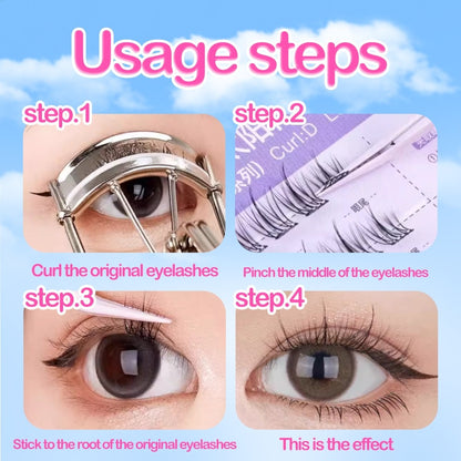 [4 pieces] Glue-free false eyelashes with glue inside, natural eyelash extension, big eyes, long-lasting, suitable for beginners, 10-13mm