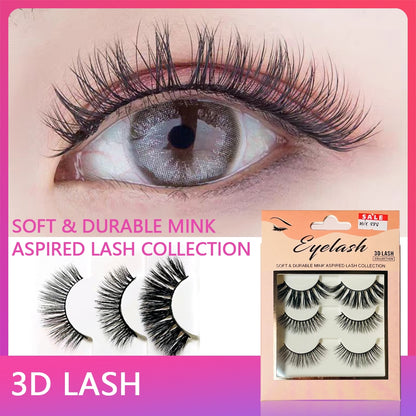 False eyelashes, ready to ship in Thailand, 3D false eyelashes, natural false eyelashes, eyelashes, mink, natural, 3 pairs Eyelashes, Thai seller, ready stock