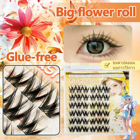 Mink velvet self-adhesive W thick large flower curl false eyelashes divided luxury curl messy Asian light Europe and America glue free curl small flower curl stick