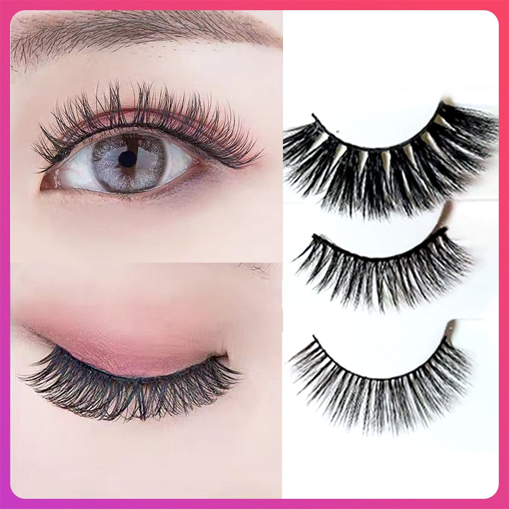 False eyelashes, ready to ship in Thailand, 3D false eyelashes, natural false eyelashes, eyelashes, mink, natural, 3 pairs Eyelashes, Thai seller, ready stock