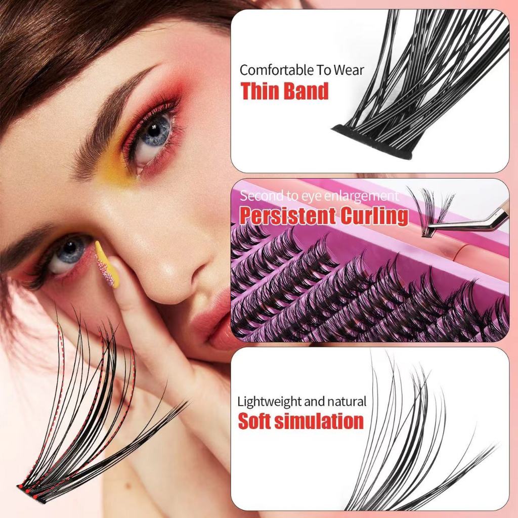 Ten rows of mink velvet false eyelashes large capacity single cluster self-adhesive natural simulation curl thick light European and American