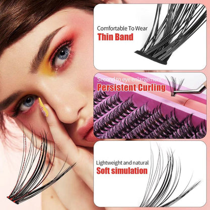 Ten rows of mink velvet false eyelashes large capacity single cluster self-adhesive natural simulation curl thick light European and American