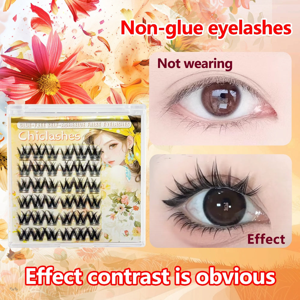 Mink velvet self-adhesive W thick large flower curl false eyelashes divided luxury curl messy Asian light Europe and America glue free curl small flower curl stick