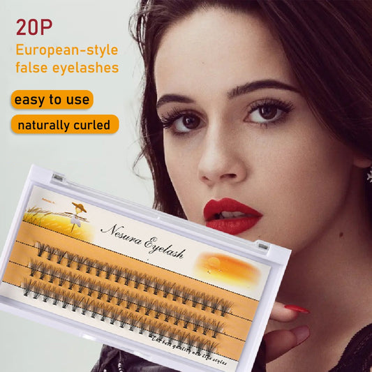 20D False Eyelashes, Thick Cluster False Eyelashes 20D 0.07 20 Strands, Dense, Natural, European, American Style