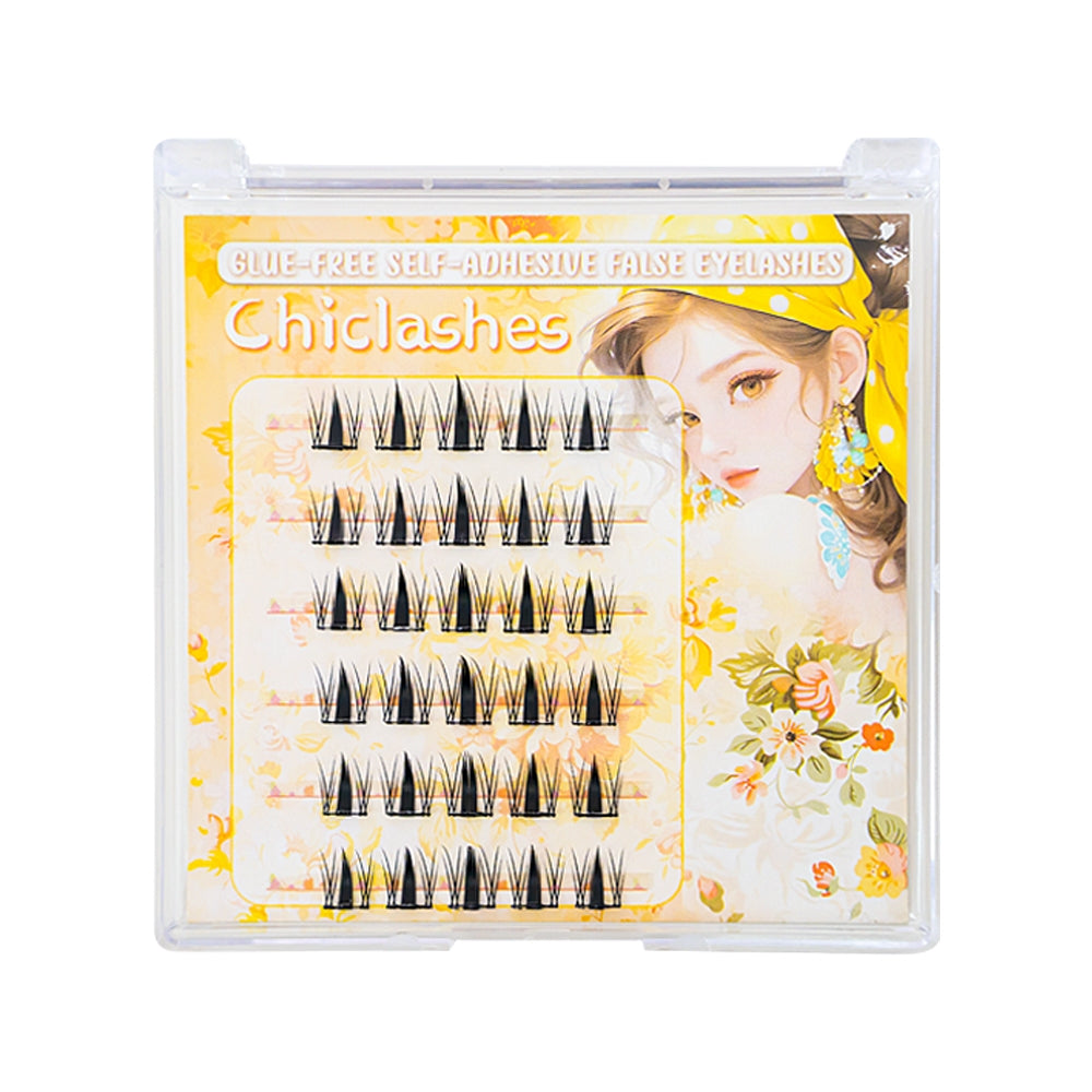 Mink velvet self-adhesive W thick large flower curl false eyelashes divided luxury curl messy Asian light Europe and America glue free curl small flower curl stick