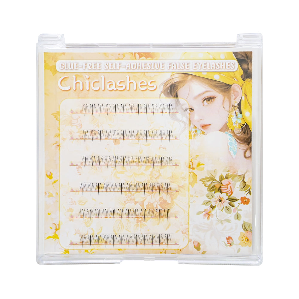 Mink velvet self-adhesive W thick large flower curl false eyelashes divided luxury curl messy Asian light Europe and America glue free curl small flower curl stick