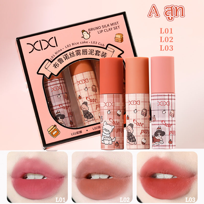 xixi Bruno Silk Matte Lip Mud Set Matte Lip Glaze Gift Box Lipstick Set Student Party Gift for Girls