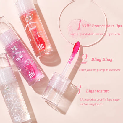 xixi watery flower language lip oil, color changing, fine shimmer, moist, light, non-sticky, clear lip glaze, mirror lip glaze