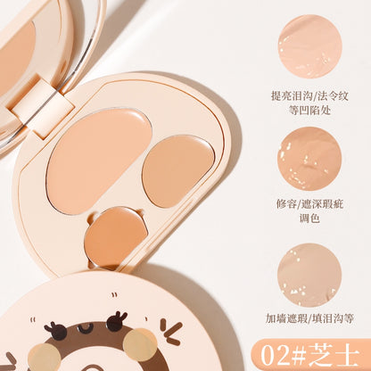 xixi Three-color concealer Concealer palette covers facial spots, acne scars, dark circles and tear troughs to brighten up the flagship store.